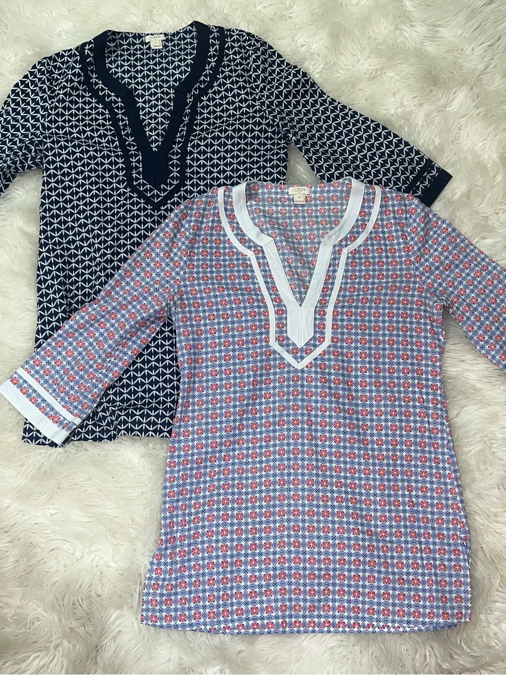 Lot Of 2 J Crew Poplin Tunic Size XS Navy Blue White Nautical 100% Cotton